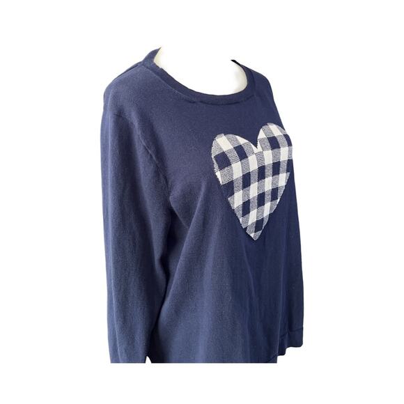 J.Crew Teddie Sweater Women's XXL (XL) Navy Blue Gingham Heart 100% Cotton - Picture 6 of 7
